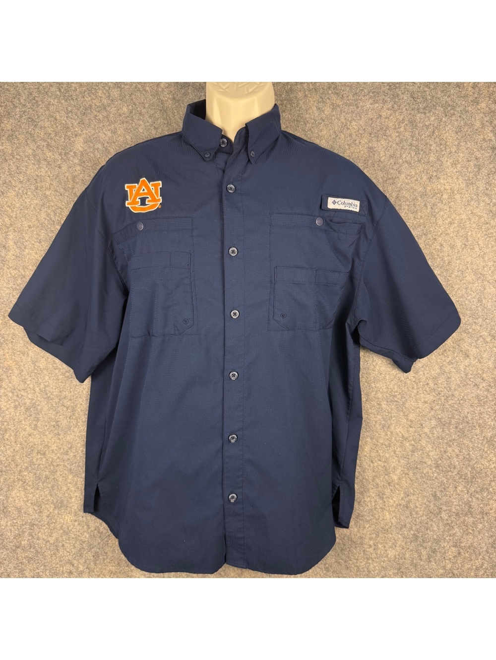 Columbia PFG Auburn Tigers Button Shirt Navy Blue Orange White Men Medium 948